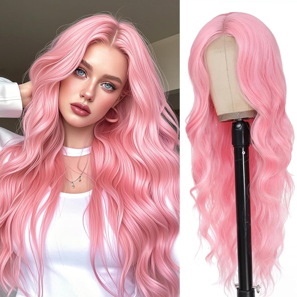 Pink Wig Long Heat Resistant Synthetic Hair
